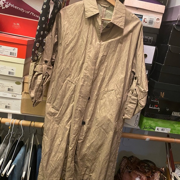 Zara Wrinkle Look Button Down Trench Coat w/ Adjustable Sleeves Strap | NWT - Picture 2 of 10